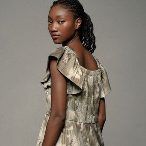 Anthropologie Women's Flutter-Sleeve Square-Neck Mini Dress, Green Motif, XS